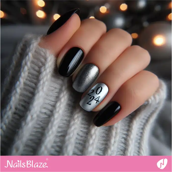Black and Silver 2024 New Year's Nail Art | 2024 Nails - NB3712